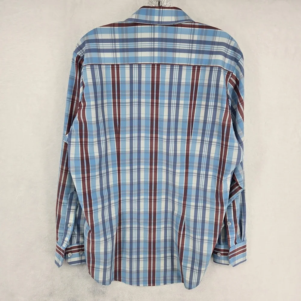 Mizzen Main Shirt Mens Small Blue Red Plaid Performance Dress Button Up Casual